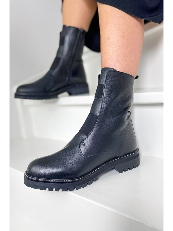 Bottines Dusky Cuir Graine Noir - Reqins
