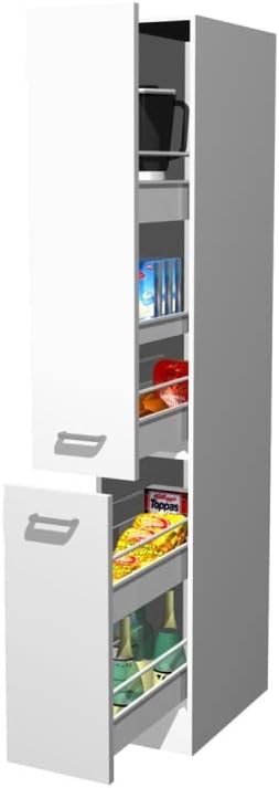 Smart Möbel Apothekerschrank Küche 30 cm breit – Weiß Witus – Schmaler Vorratsschrank mit Auszug für Küchenzeile