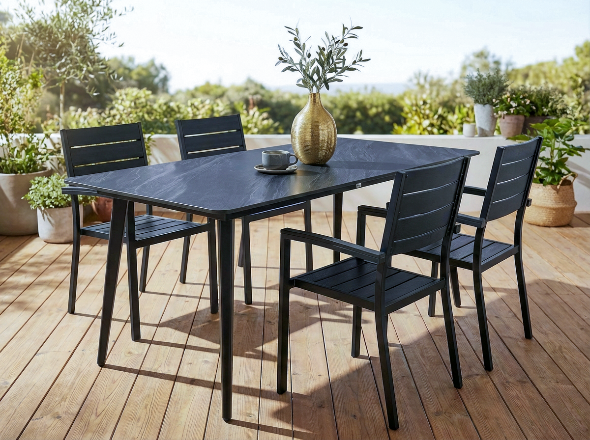 Tuin eettafel RODALLO 160 cm 90 cm Steen Zwart marmer