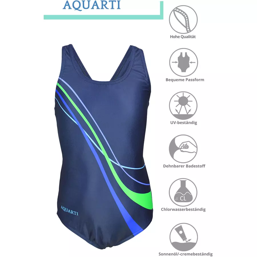 Aquarti Mädchen Badeanzug Chlorresistent Muscleback Wassersport grünblau