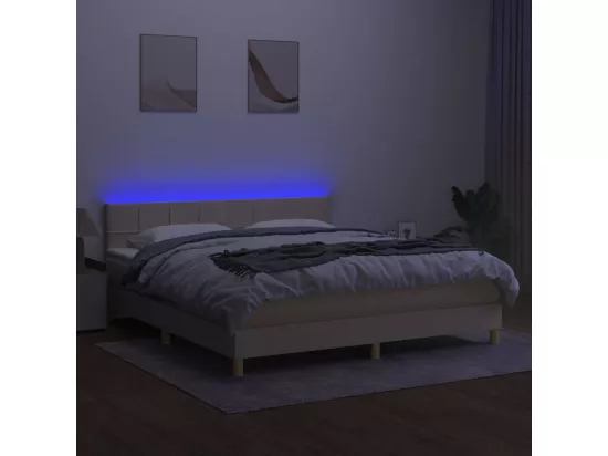 Sommier tapissier avec matelas et LED Crème 180x200 cm Tissu