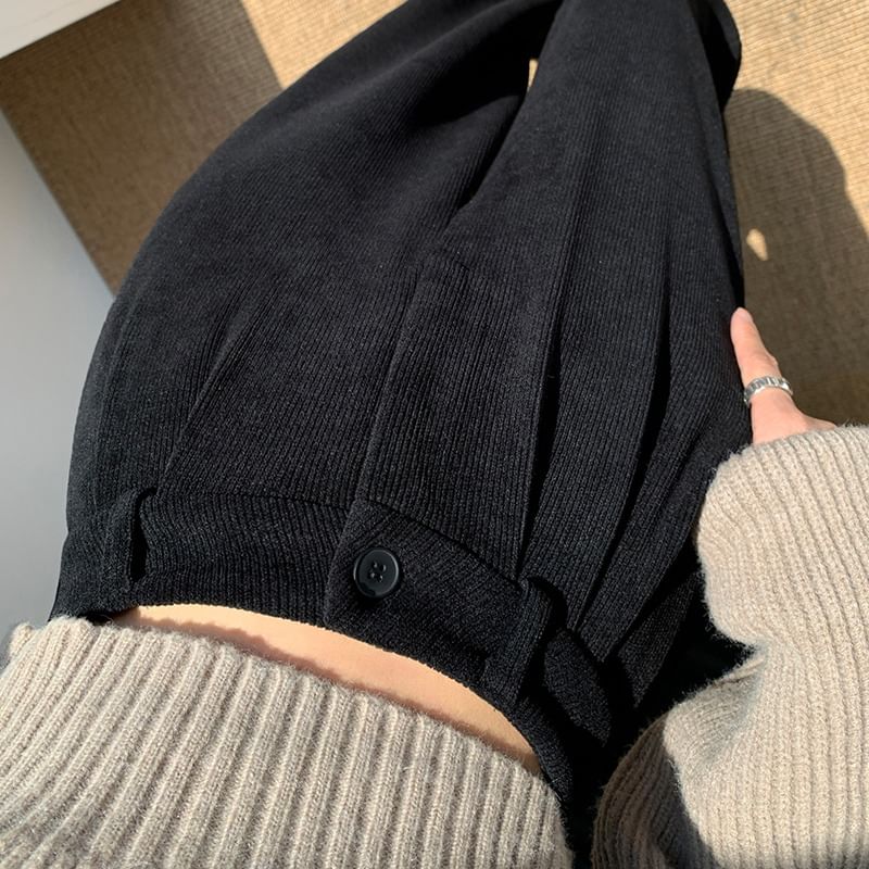 Yohana - Hoge taille effen corduroy losse broek