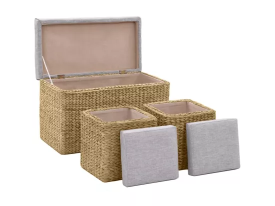 Banc avec 2 poufs Jacinthe d'eau Gris