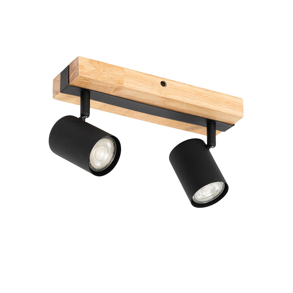 Smart plafondspot zwart met hout 2-lichts draai- en kantelbaar incl. Wifi GU10 50mm - Jeana