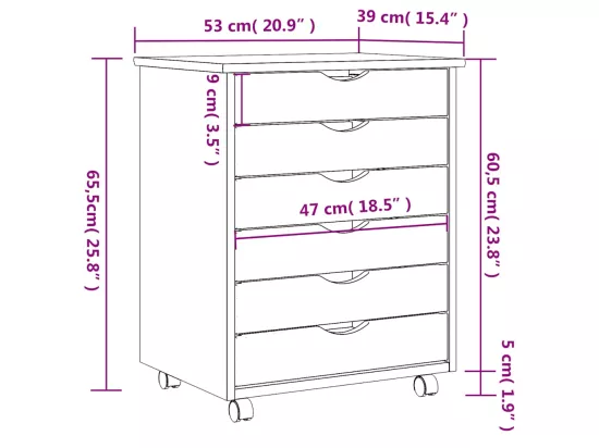 Armoire roulante avec tiroirs MOSS gris bois de pin solide