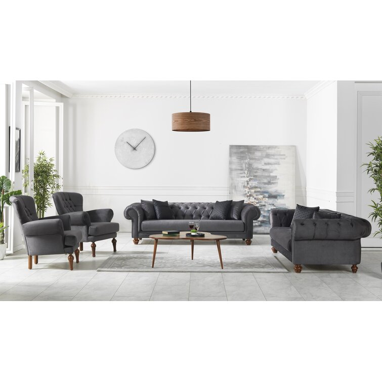 Pritt 96.1&rdquo; Rolled Arm Chesterfield Sofa