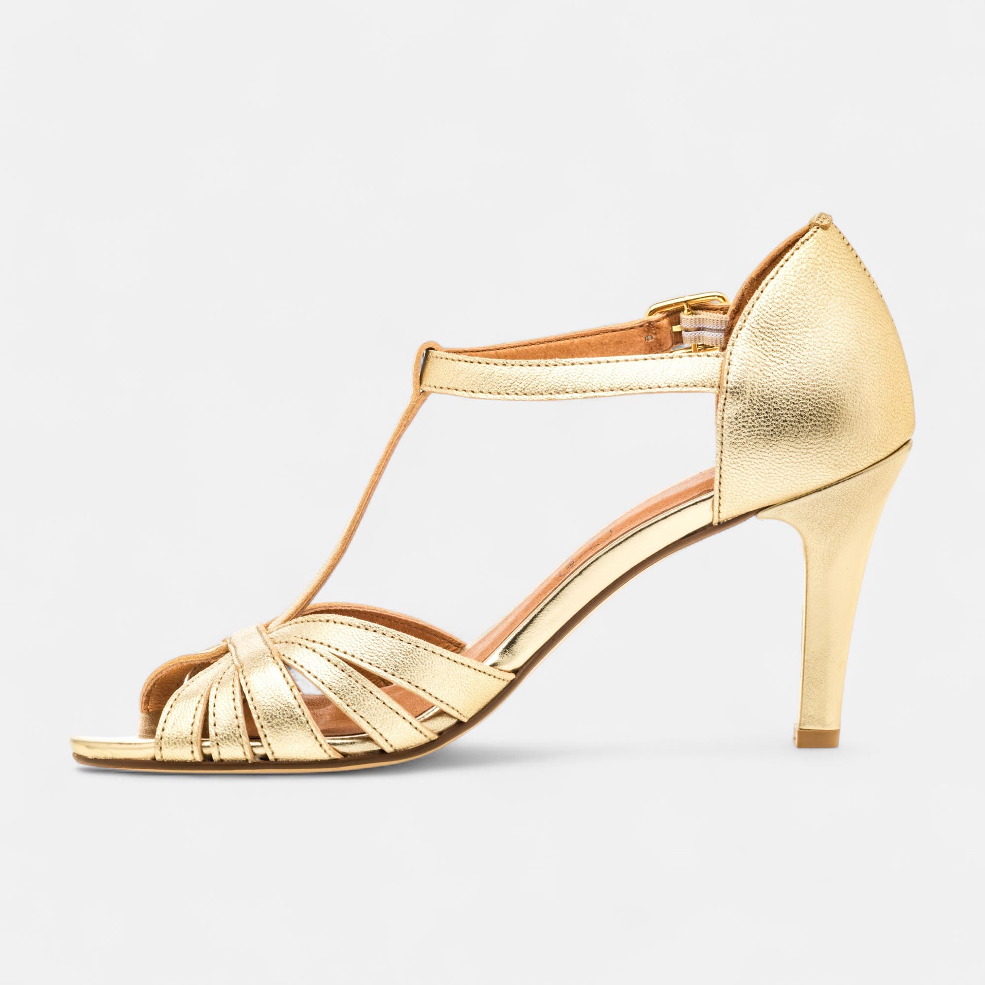 Nu-pieds à talon Femme en cuir or