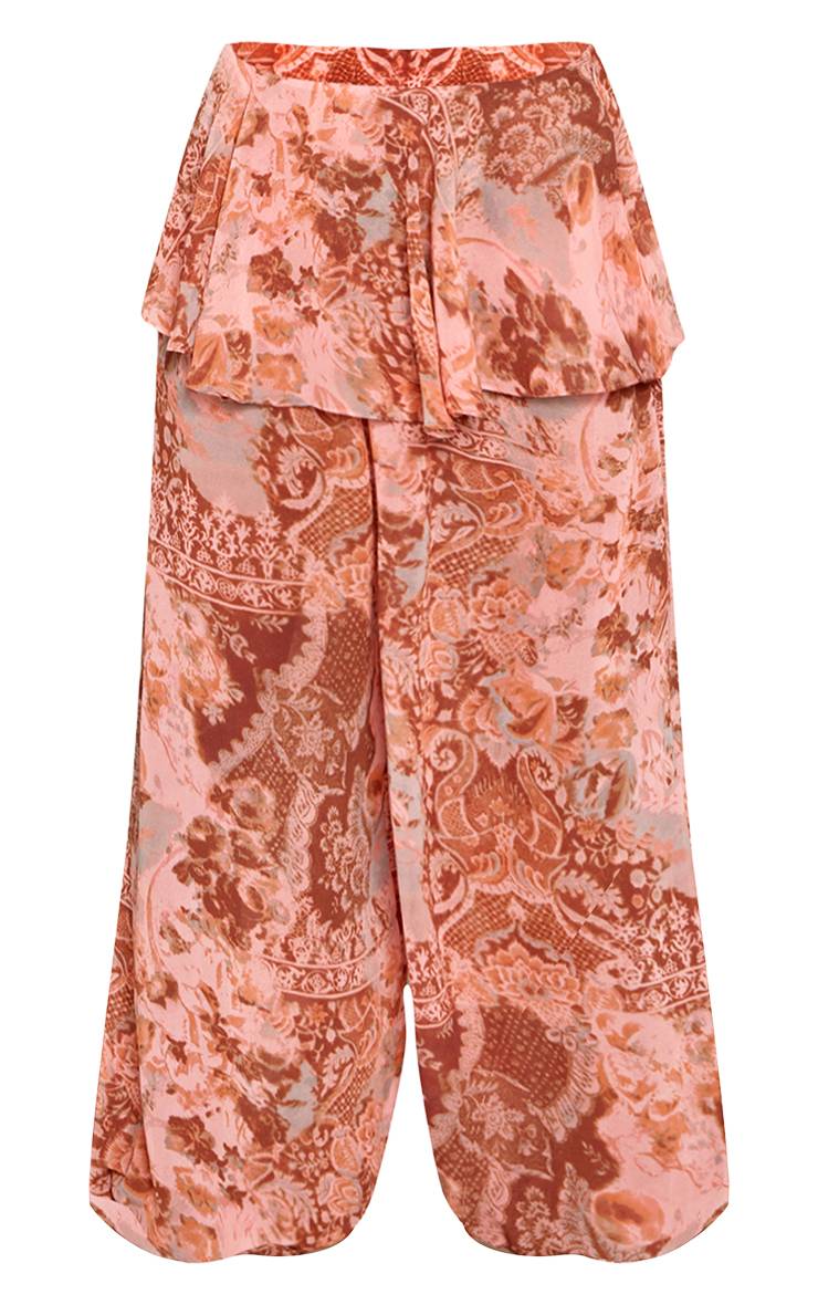 Multicolore Pantalon Ballon À Volant Superposé En Mousseline Imprimé Paisley