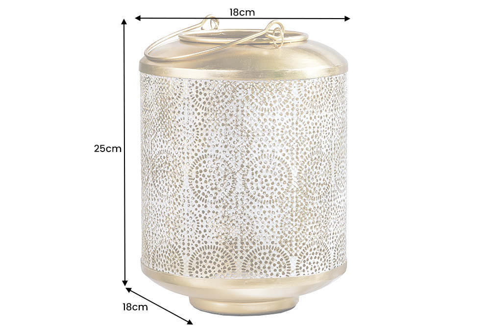 Deko Windlicht ORIENT 25cm gold Metall mit Patina handmade Laterne