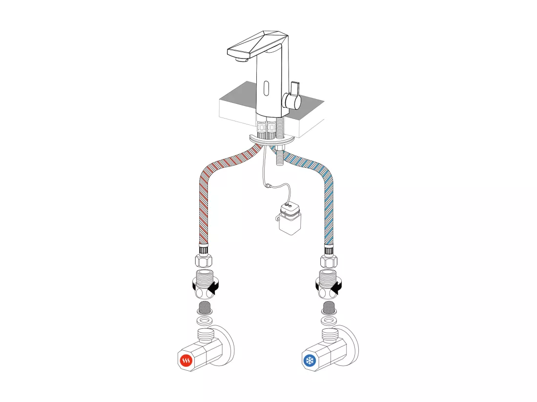 2pcs Mitigeur Lavabo Capteur Infrarouge Intelligent Automatique, Mitigeur Infrarouge Electronique Noir en Laiton à Eau Chaude et Froide