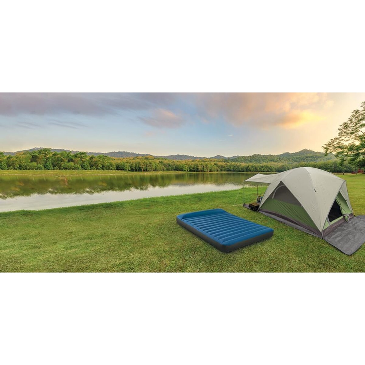 INTEX 64013 - Luftbett - Queen Dura-Beam Truaire inkl. USB-Luftpumpe (blau, 152x203x22) Luftmatratze Campingbett