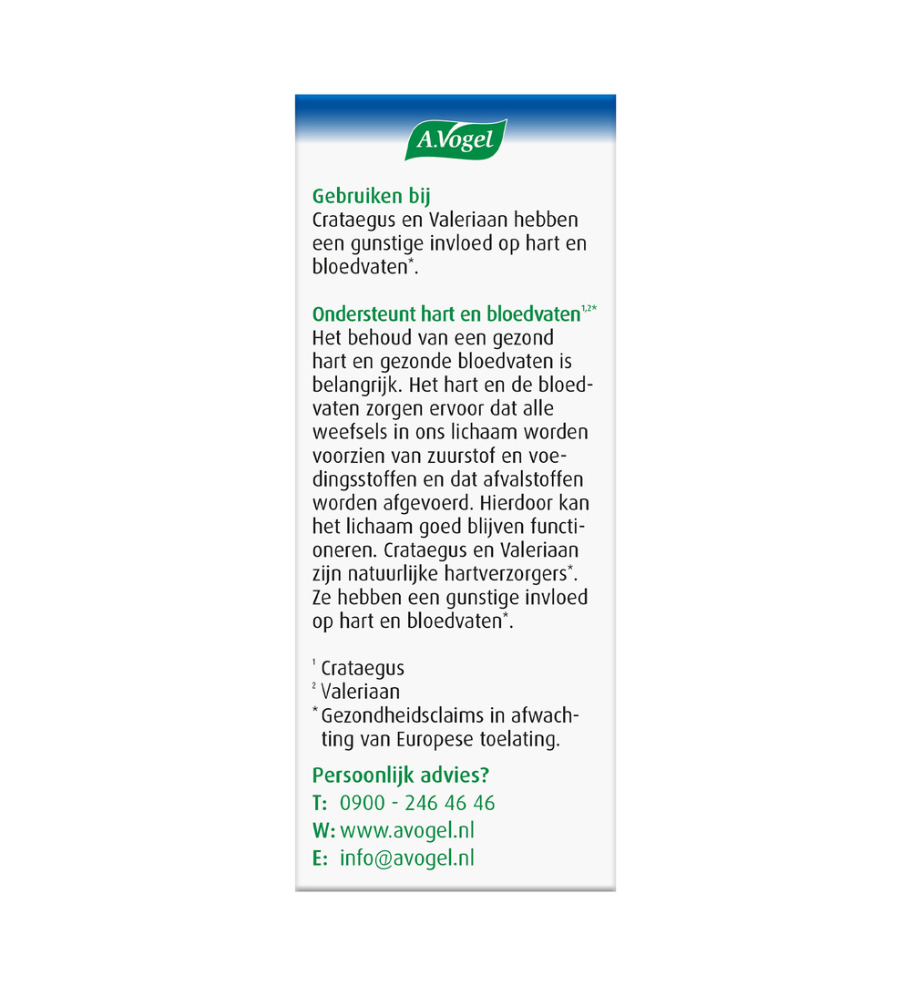A.Vogel Crataegus + valeriaan (80 tabletten)