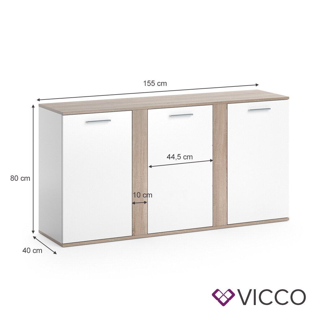 VICCO Sideboard NOVELLI Highboard weiß sonoma Kommode Anrichte Schrank 3 Türen