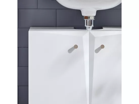 Meuble Sous Lavabo, Meuble Sous Évier, Meuble Sous Vasque Avec 2 Portes, Blanc, BZr92-w