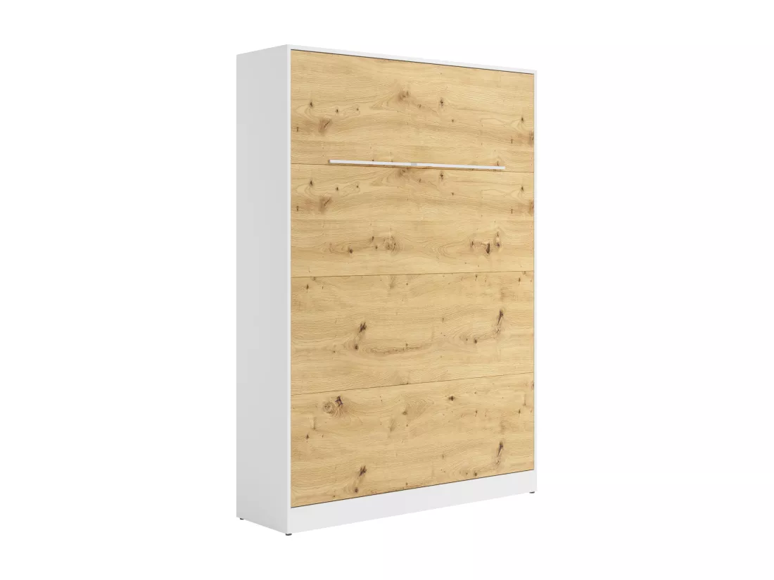 Lit escamotable 140 x 200 cm - Ouverture verticale manuelle - Avec LEDs - Blanc et naturel - RAPILI
