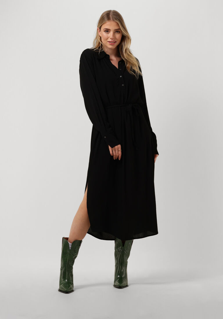 MINUS zwarte minus midi jurk lasina solid shirtdress