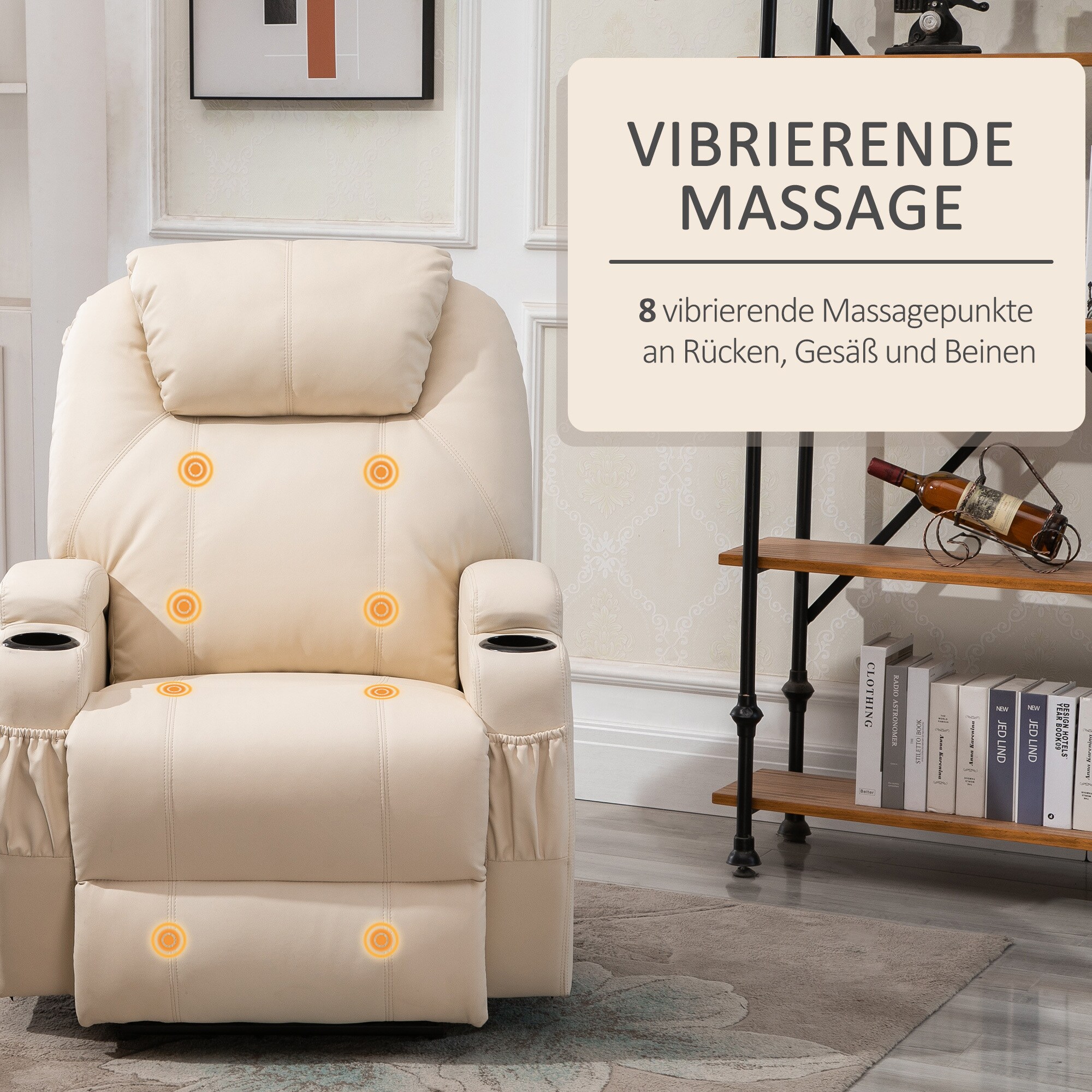 HOMCOM Massagesessel mit Liegefunktion 82B x 97T x 110H cm