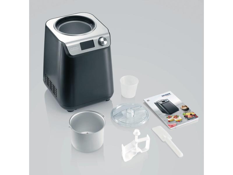 Severin Glacemaschine EZ 7407 1.2 l, Schwarz/Silber Kompakte Eismaschine und Joghurtbereiter