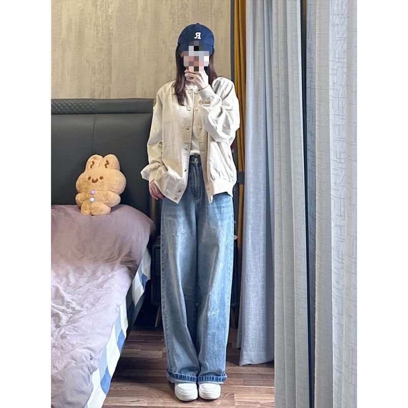 Trendjane - Effen corduroy bomberjack met knopen