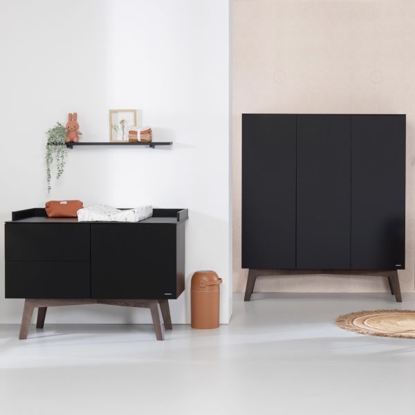 Kidsmill Sixties Kledingkast 3-deurs Zwart Mat / Walnoot