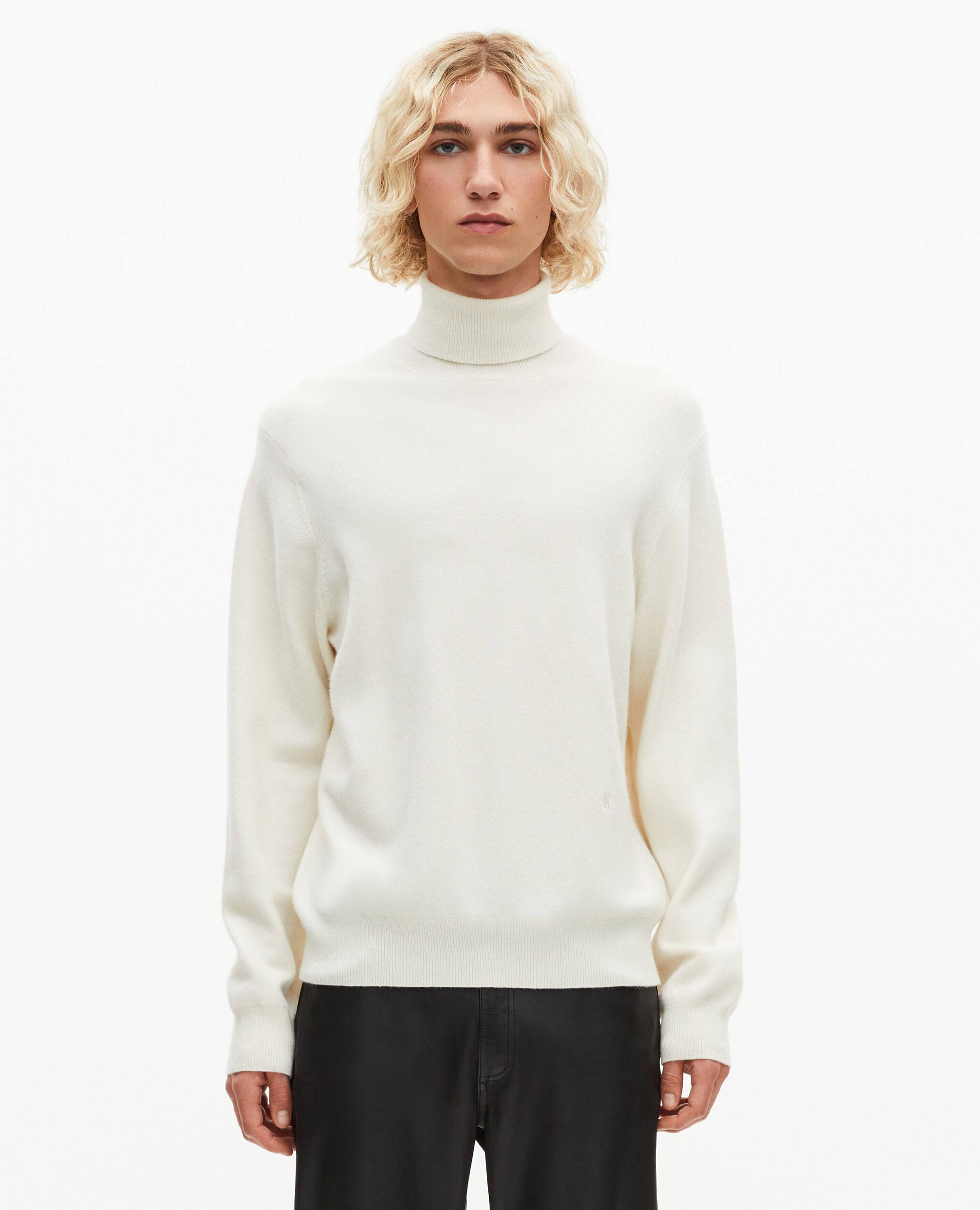 Pull col roulé en cachemire écru