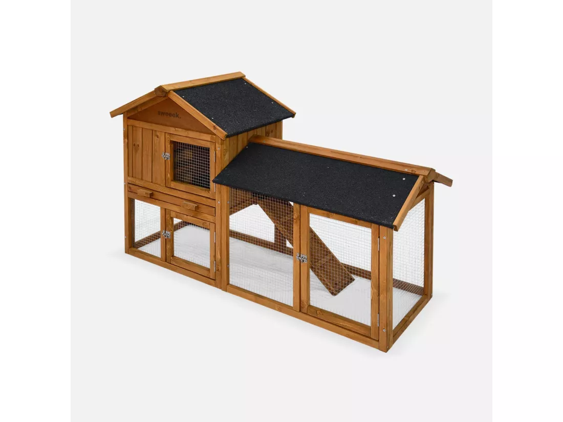 Clapier en bois Hotot pour lapin et autres rongeurs. 4 lapins. cage à lapin avec enclos. espace intérieur et extérieur. poulailler