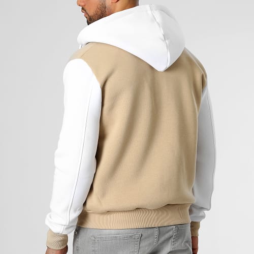Veste Teddy Zippée A Capuche 2687 Beige Blanc
