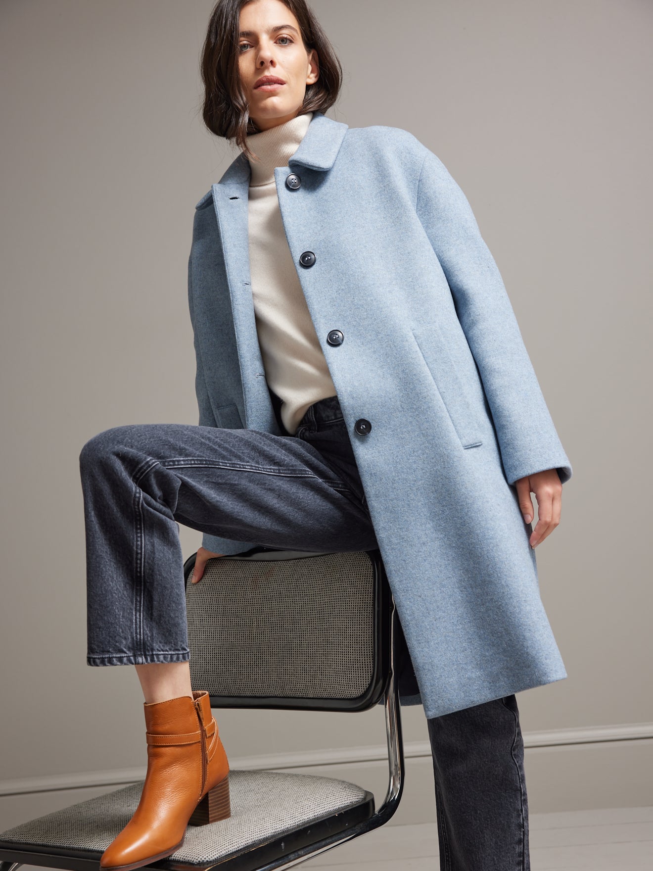 Manteau long drap de laine femme laine recyclée