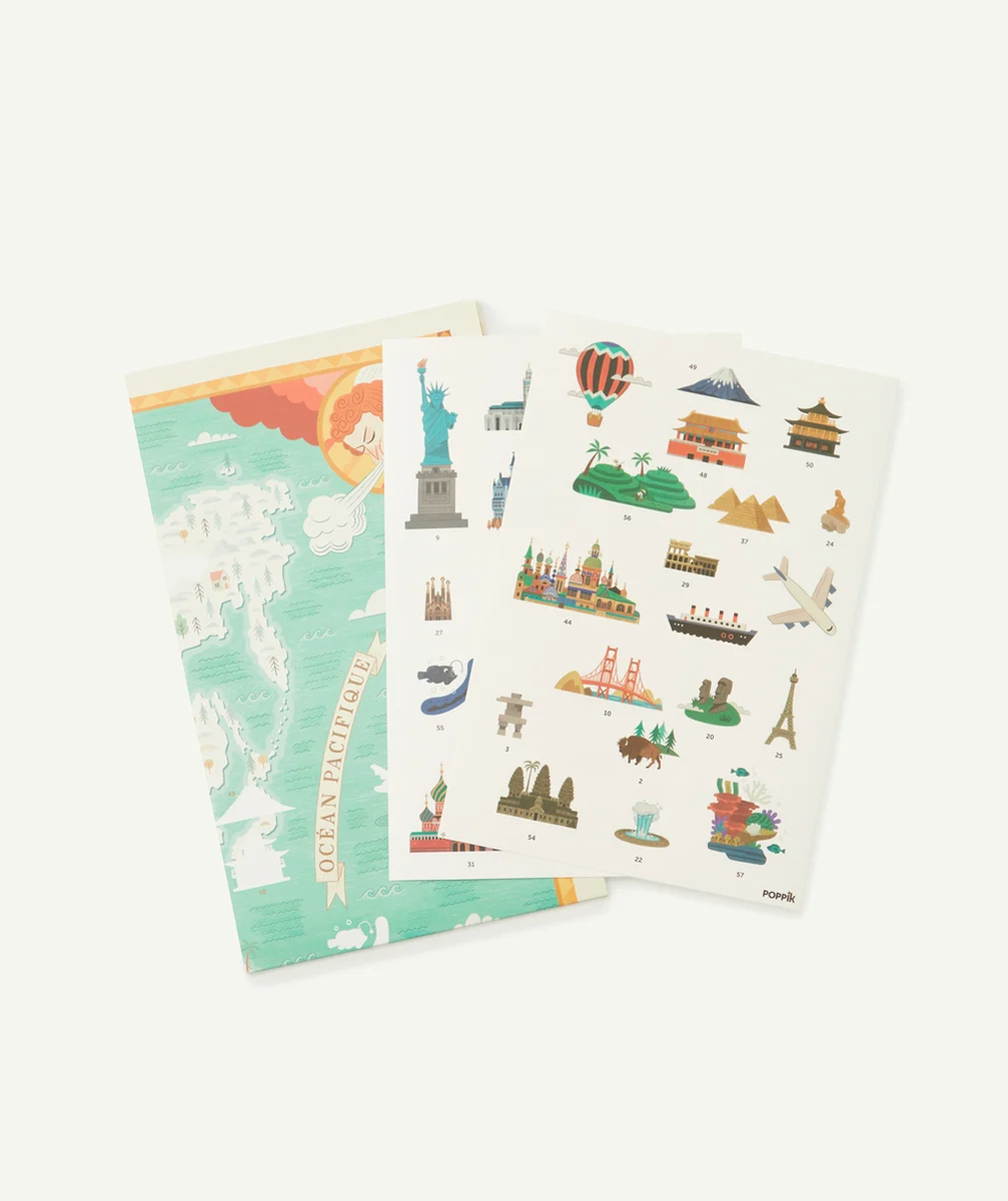POPPIKPOSTER AVEC STICKERS SUR LE TOUR DU MONDE 7-12 ANS