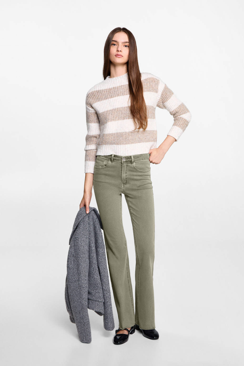 MANGO TEEN flared casual broek groen