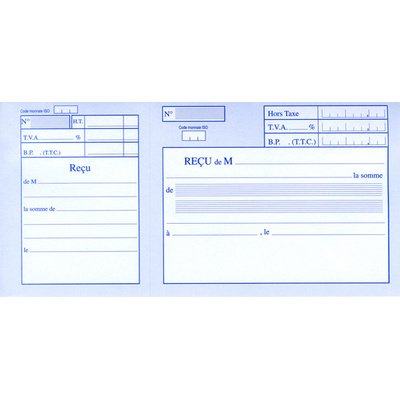 Carnet à souche 'reçu avec TVA' format 10,5 x 21cm, 50 feuillets 231