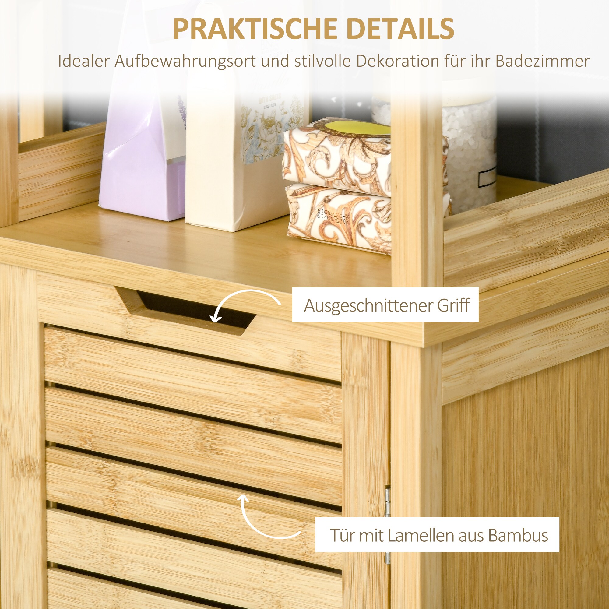 kleankin Badezimmerschrank mit 3 Ablagen natur 25L x 34B x 30H cm