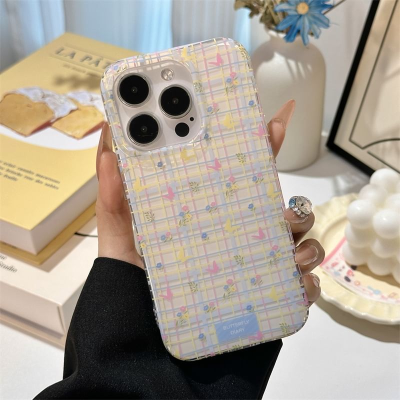 Fonekase - Bloemen geruit telefoonhoesje - Apple iPhone 16 Pro Max / 16 Pro / 16 Plus / 16 / 15 Pro Max / 15 Pro / 15 Plus / 15 / 14 Pro Max / 14 Pro / 14 Plus / 14 / SE / 13 Pro Max / 13 Pro / 13