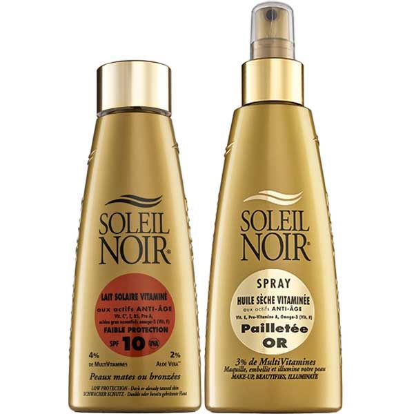 Lait solaire vitaminé SPF 10 & spray huile sèche vitaminée pailleté or - Corps - 2 x 150 ml