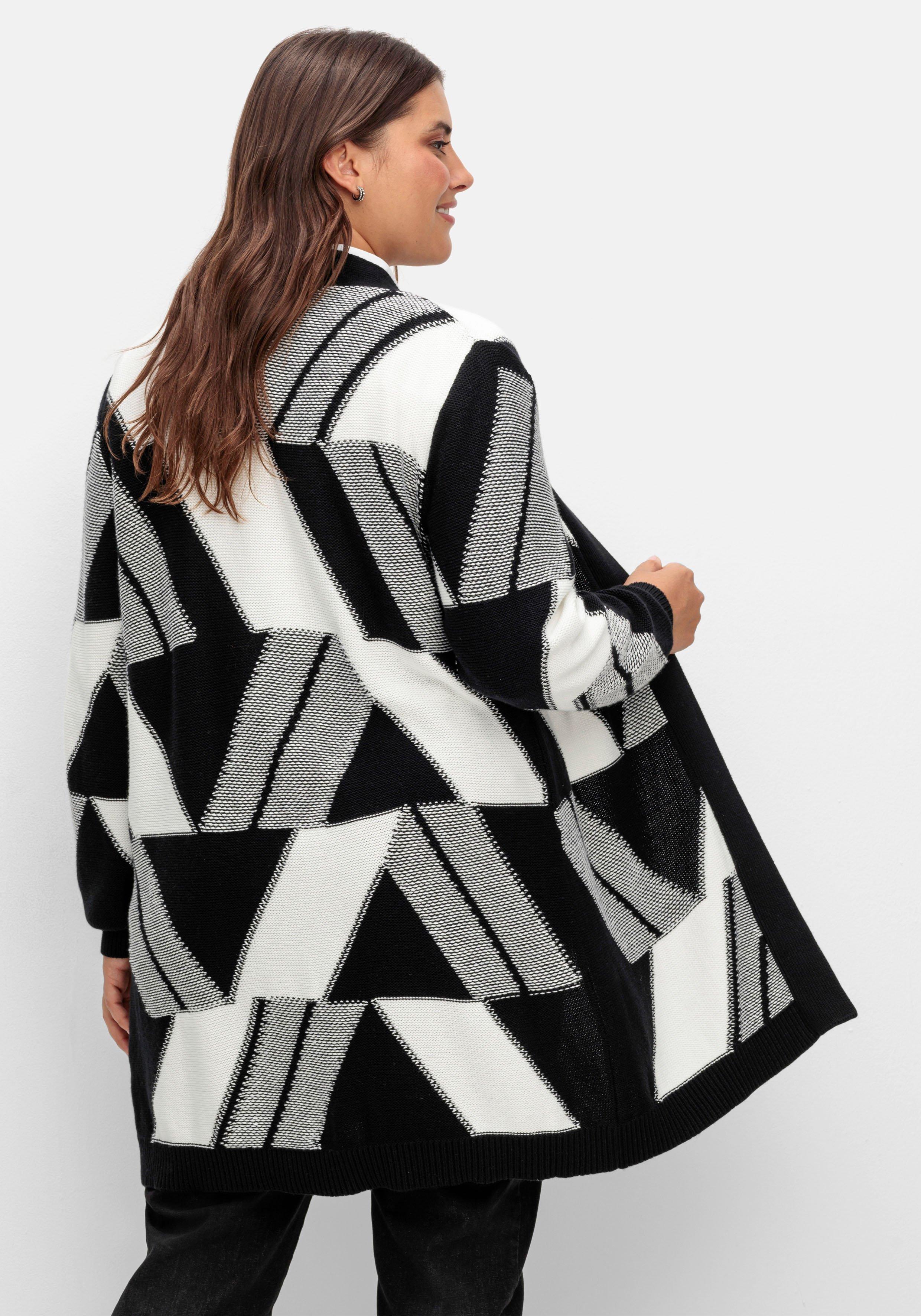 Longstrickjacke mit grafischem Jacquardmuster