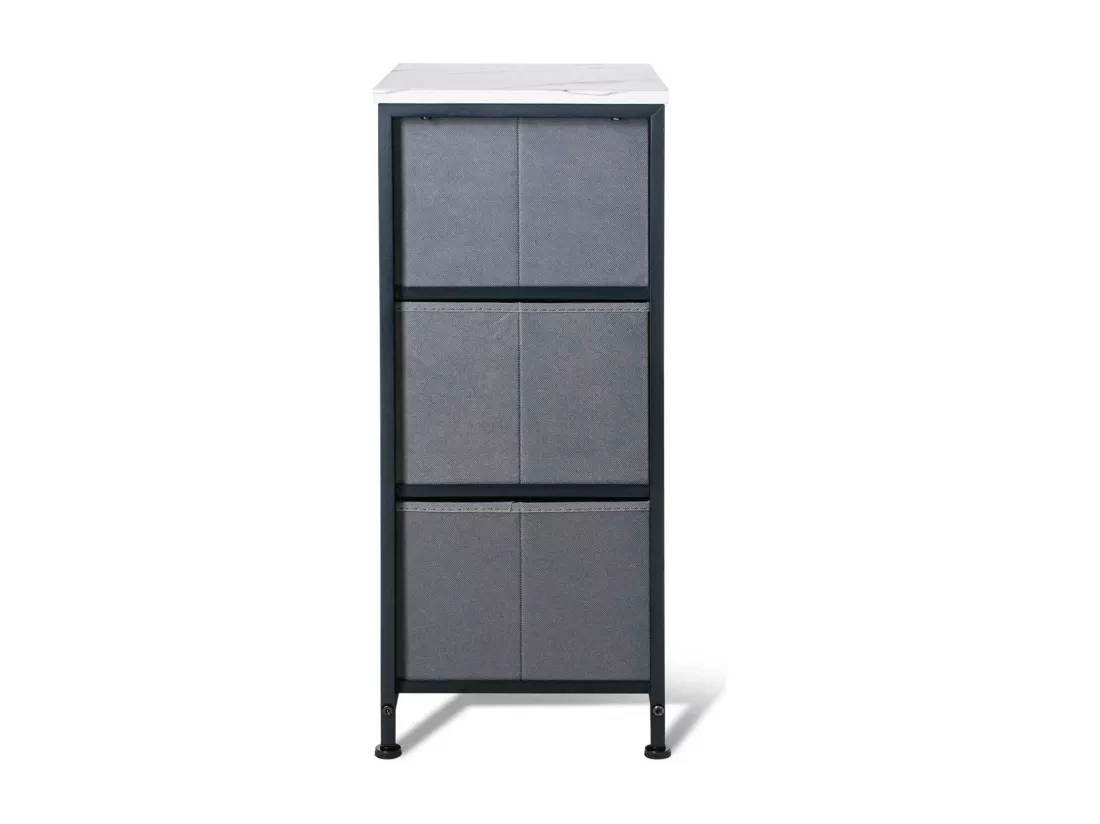 Fedra - Commode 3 tiroirs en tissu, façade et étagère supérieure en bois mélaminé stratifié