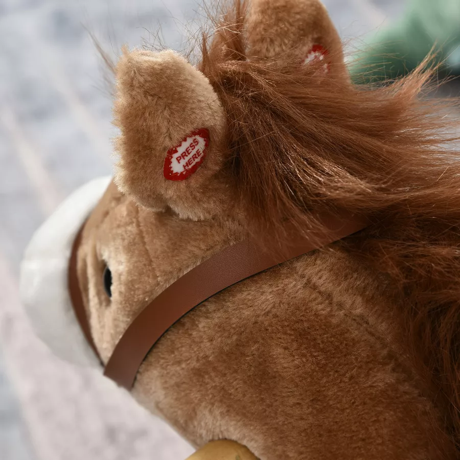 HOMCOM Kinder Schaukelpferd mit Tiergeräusche braun
