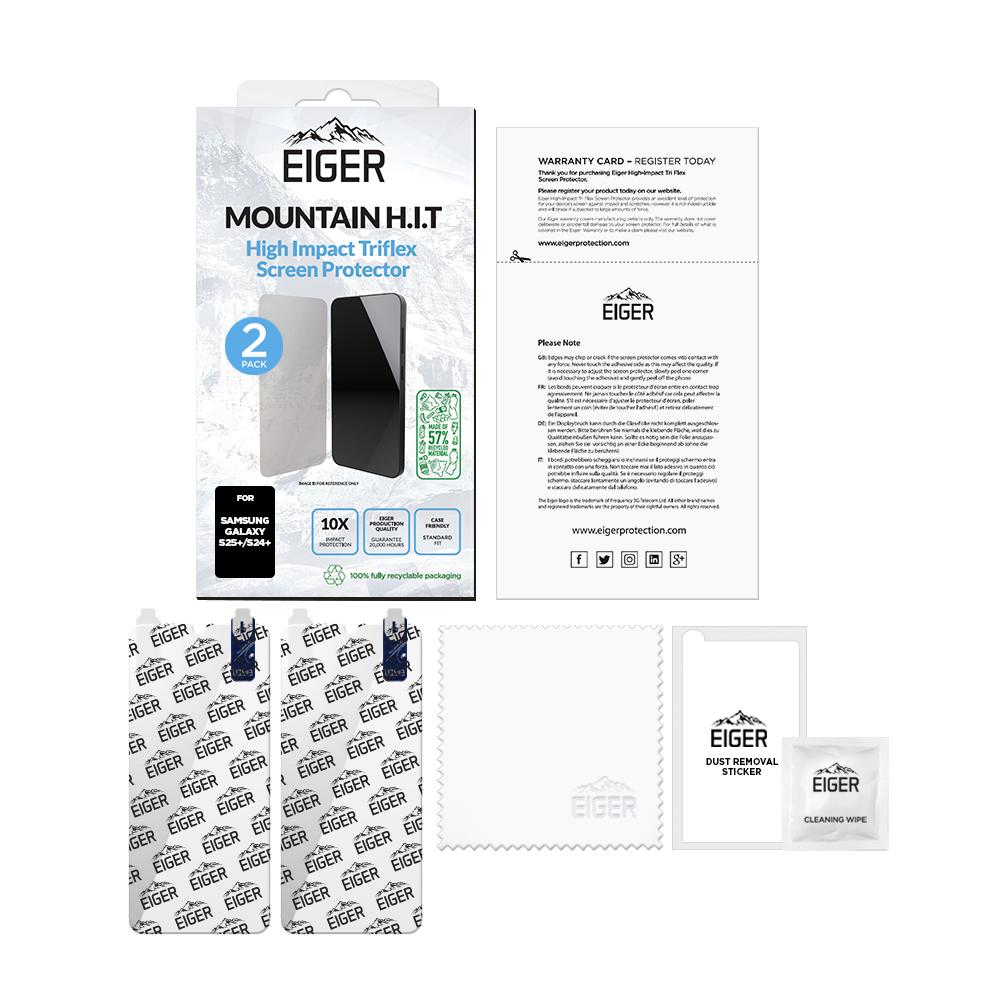 (2er Set) Samsung Galaxy S25  Plus Mountain H.I.T High Impact Triflex Panzerglas 2.5D Displayschutz Case Friendly (EGSP01023)