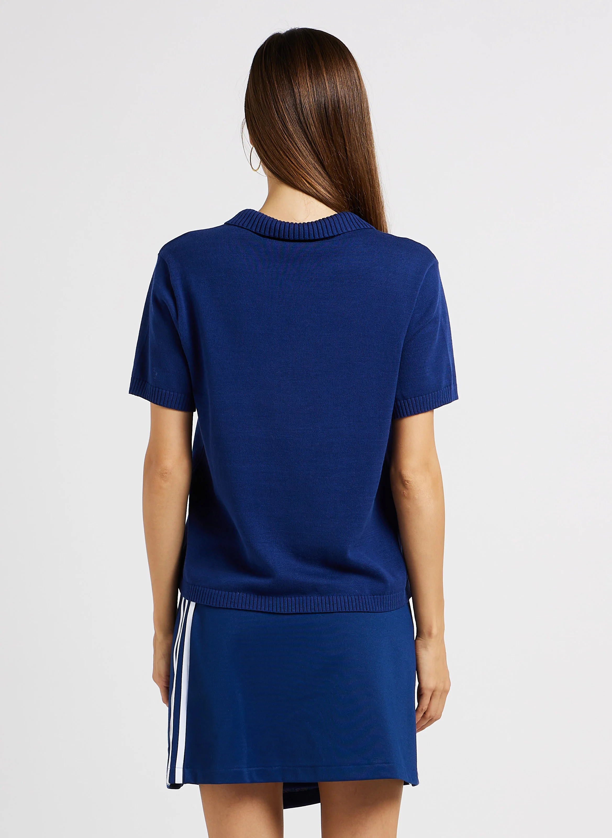 Pull droit col v en coton | Bleu