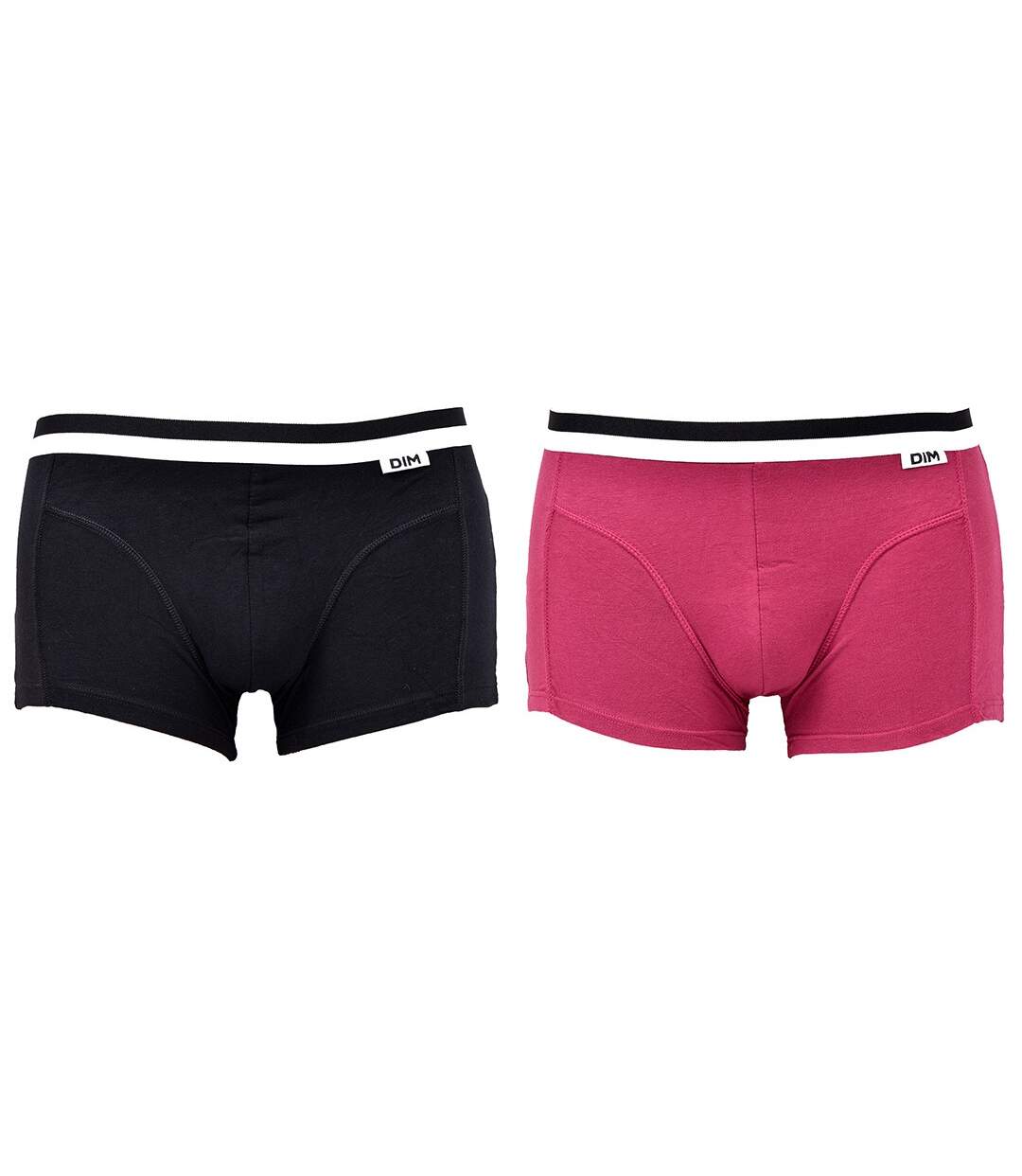 Boxer DIM Homme en coton stretch ultra Confort -Assortiment modèles photos selon arrivages- Pack de 2 Boxers Noir/Grenat
