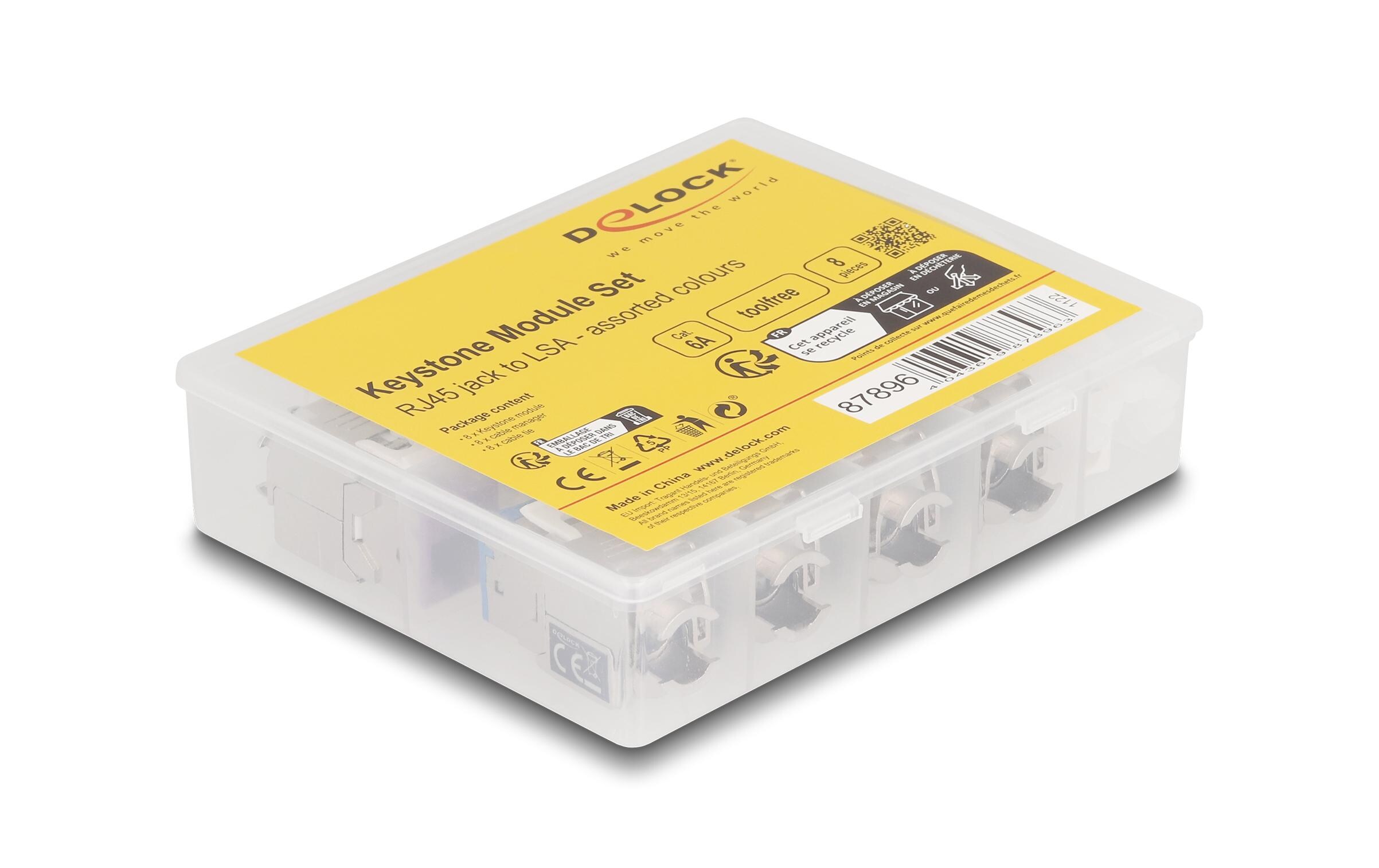 Keystone-Modul RJ45 zu LSA, Cat.6A Farbig, 8 StückDelock Keystone Modul RJ45 Buchse zu LSA Cat.6A werkzeugfrei farbig Set 8 Stück