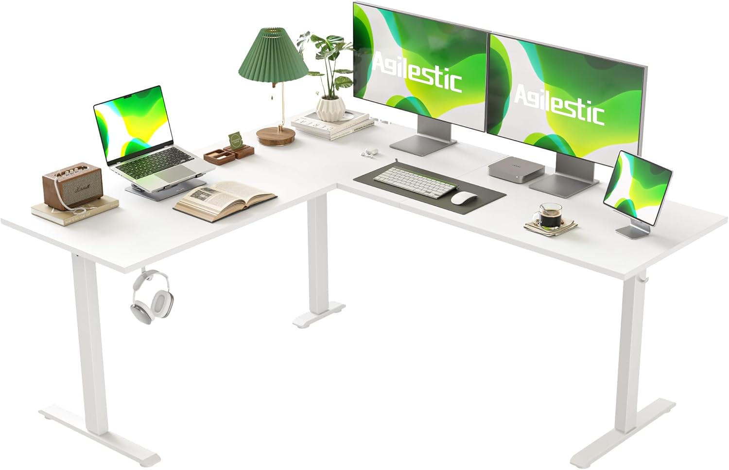Agilestic L-förmig Höhenverstellbarer Schreibtisch, 160 x 140 cm Schreibtisch Höhenverstellbar Elektrisch, Eckschreibtisch Ergonomischer Steh-Sitz Tisch Computertisch, Weiß