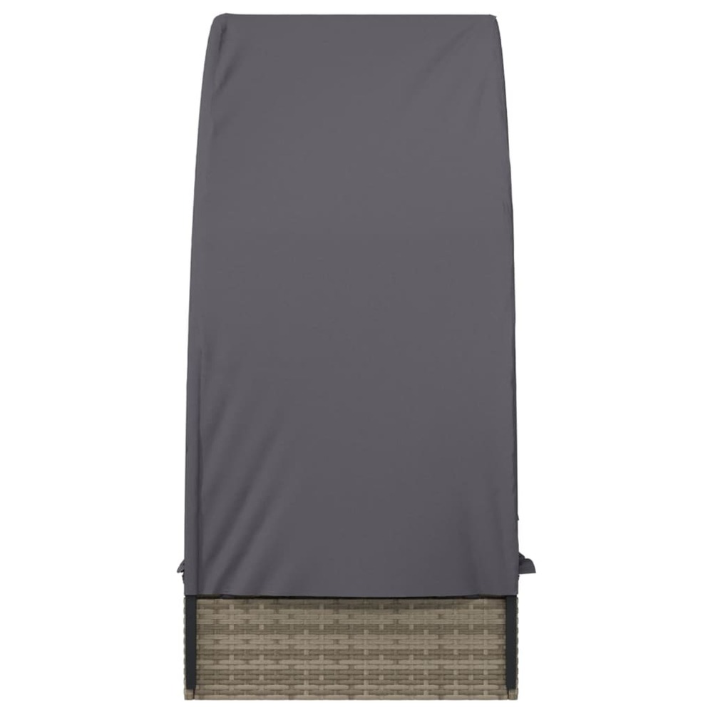 Transat chaise longue bain de soleil lit de jardin terrasse meuble d'extérieur avec toit rond 211 x 57 x 140 cm résine tressé