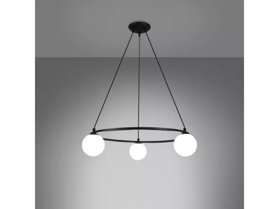 Lustres Yoli moderne en acier/verre - 3 sources lumineuses - L.65 x H.98 cm - noir