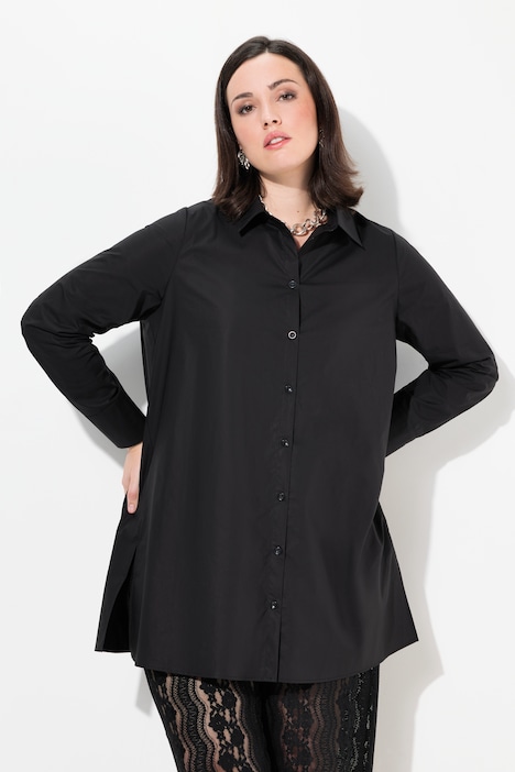 Hemdbluse, Papertouch, Oversized, Stehkragen, Langarm