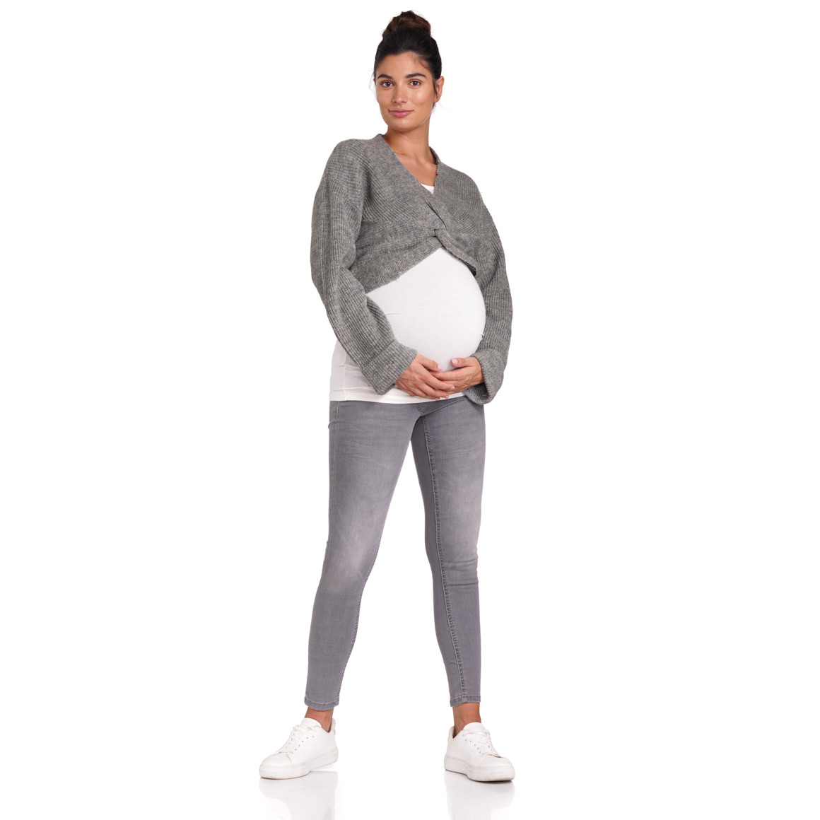 Gina Mama Damen Umstands-Pullover cropped grau