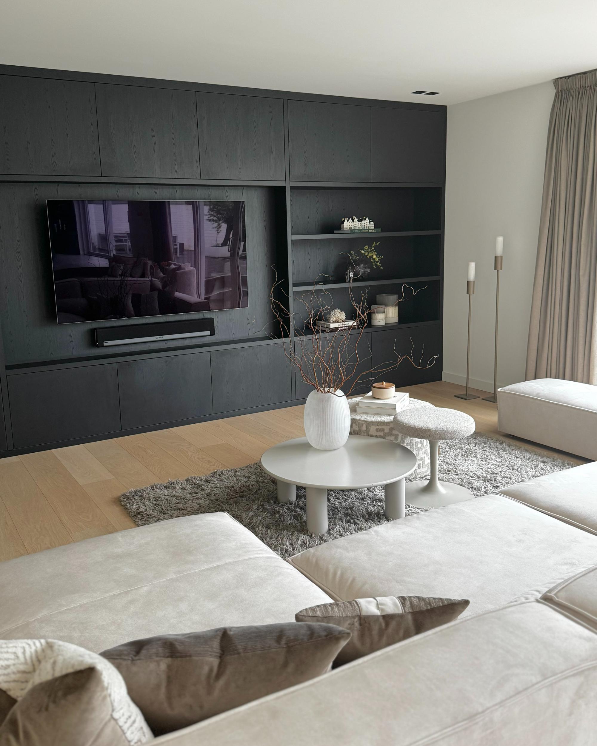 Modulaire bank 3-zits HELLNAR Fluweel Lichtbeige met ottomaan