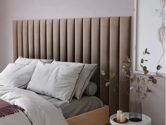 Panneaux muraux tête de lit - 220 cm - Velours - Beige - GONDA de Pascal Morabito