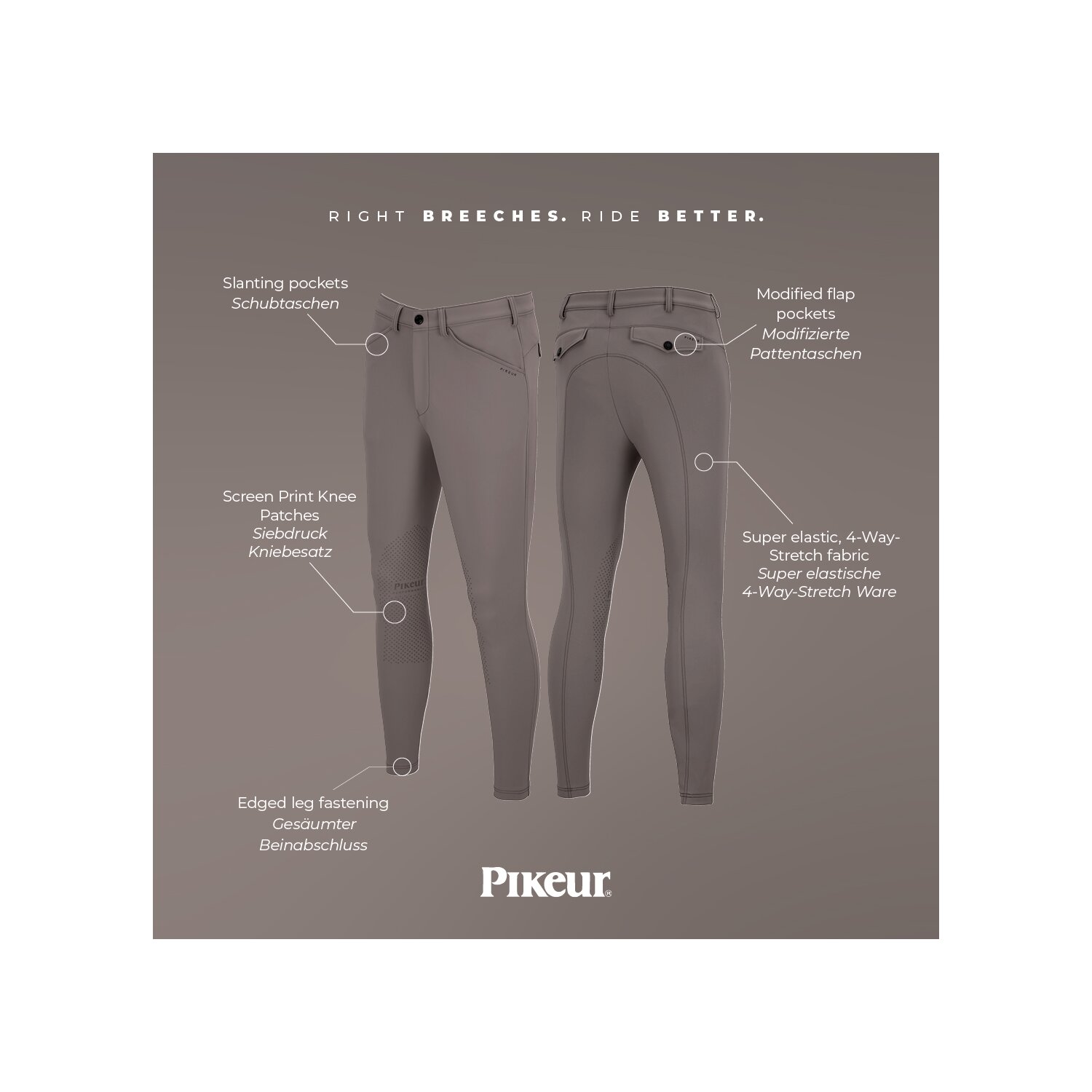 PIKEUR Sports Collection Kniebesatz-Reithose New Rodrigo - steel grey