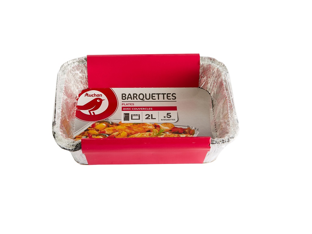 TABULEIROS RECTANGULAR COM TAMPA DESCARTÁVEL AUCHAN ALUMINIO 2L PACK 5 UNIDADES